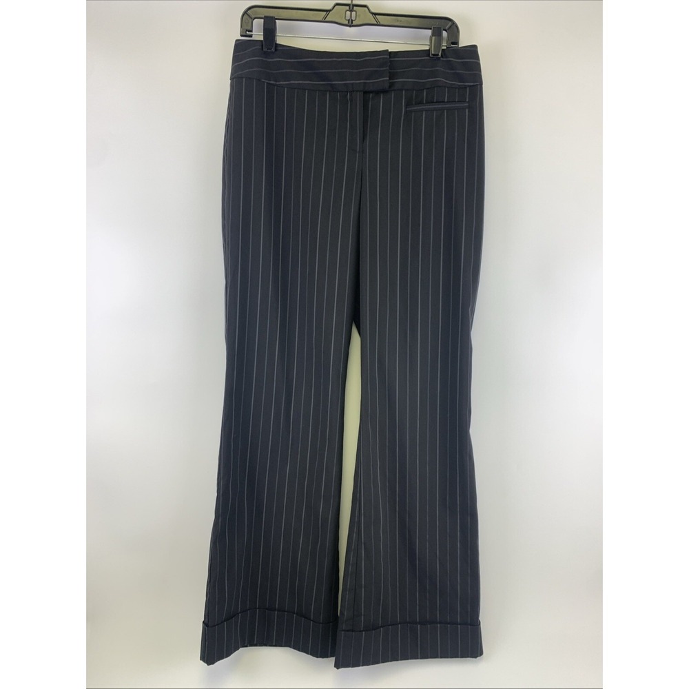 The Limited Stretch Pinstripe Wide Leg Cuff Hem Dress Pants Black Womens 10